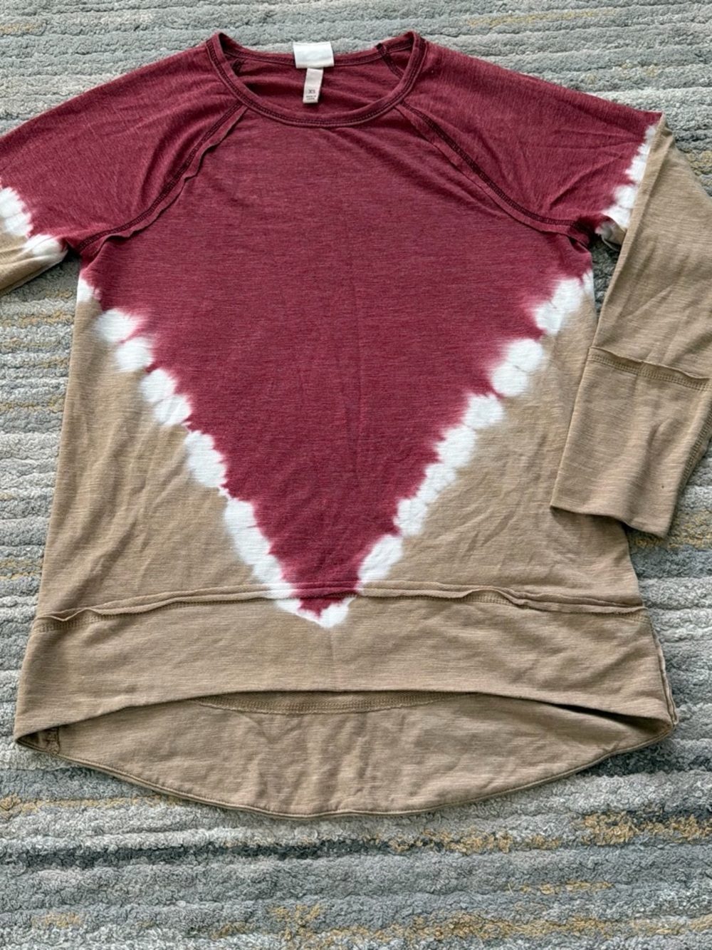 Free People Maroon and Tan Tie-Dye Chevron Pullover